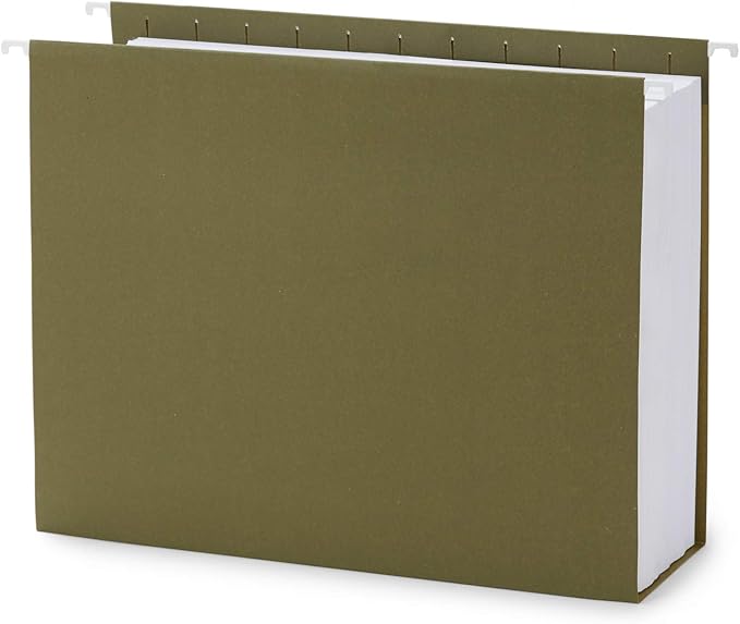 Blue Summit Supplies Extra Capacity Hanging File Folders, 25 Reinforced Hang Folders, Heavy Duty 4 Inch Expansion, Designed for Bulky Files and Charts, Letter Size, Standard Green, 25 Pack