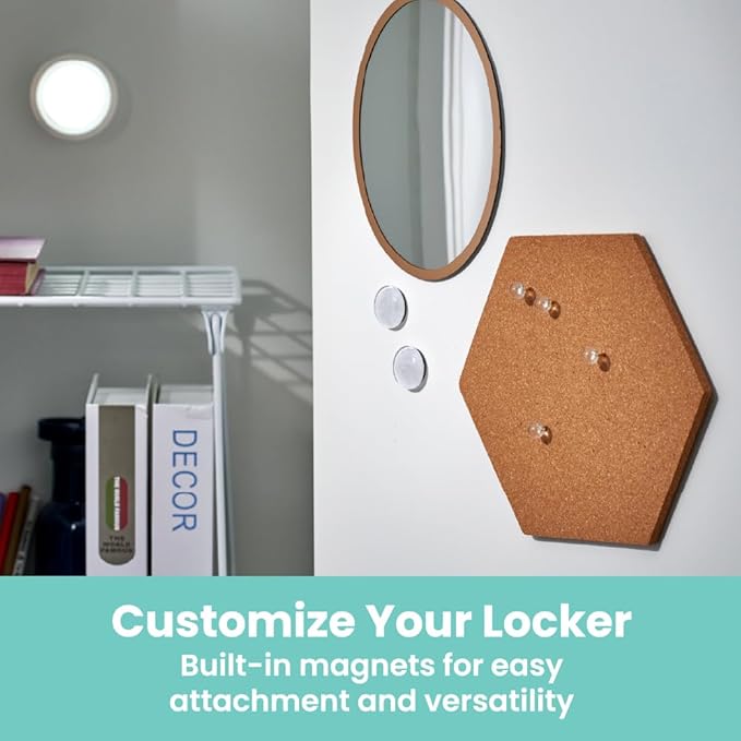 LockerMate by Bostitch 10-Piece Fashion Locker Kit with 12"" Stac-A-Shelf, Includes Mirror, Cork Board & Push Light, White/Crystal