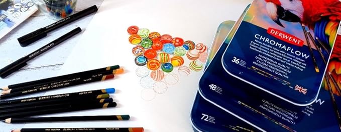Derwent Chromaflow Colored Pencils Tin, Set of 72, Great for Holiday Gifts, 4mm Wide Core, Multicolor, Smooth Texture, Art Supplies for Drawing, Blending, Sketching, Professional Quality (2306014)