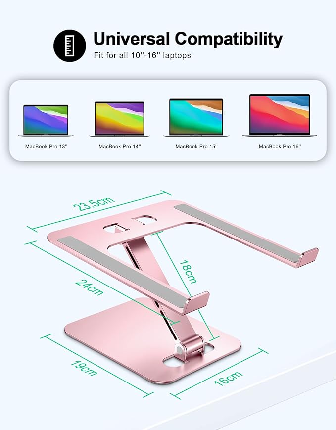 Foldable Laptop Stand, Height Adjustable Ergonomic Computer Stand for Desk, Aluminum Portable Laptop Riser Notebook Holder Mount Compatible with MacBook Pro Air, HP, Dell 10-16" (Pink)
