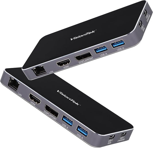 VisionTek VT350 Portable USB-C Dual Monitor Hub - 1x DP, 1x HDMI, 2X USB-A, 1x Ethernet, 1x USB-C for Windows/MacOS/ChromeOS/iOS
