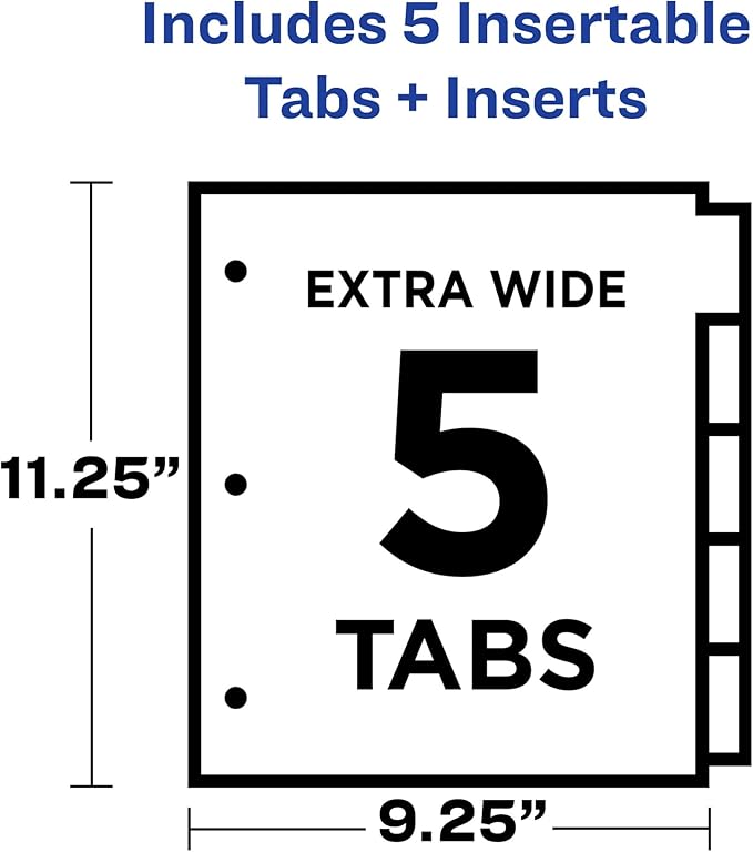 Avery Dividers for 3 Ring Binders, 5-Tab Sets, Two-Pocket Plastic Binder Dividers with Tabs, Multicolor, 1 Set (11906)