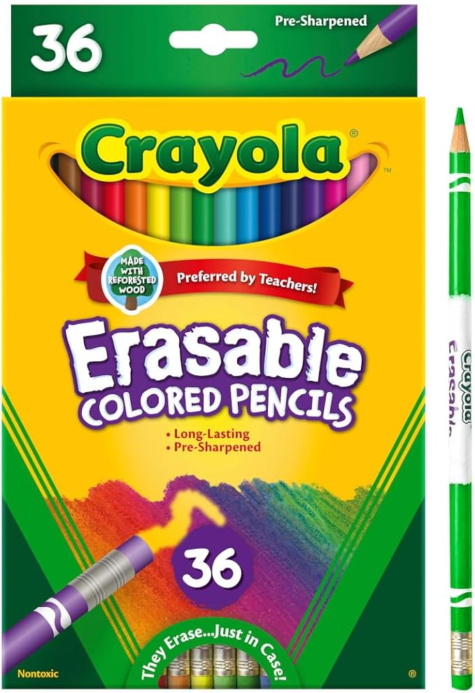 Crayola Erasable Colored Pencils (36ct), Colored Pencils for Kids, For Coloring Books, School Supplies, Classroom Arts & Crafts, Ages 4+