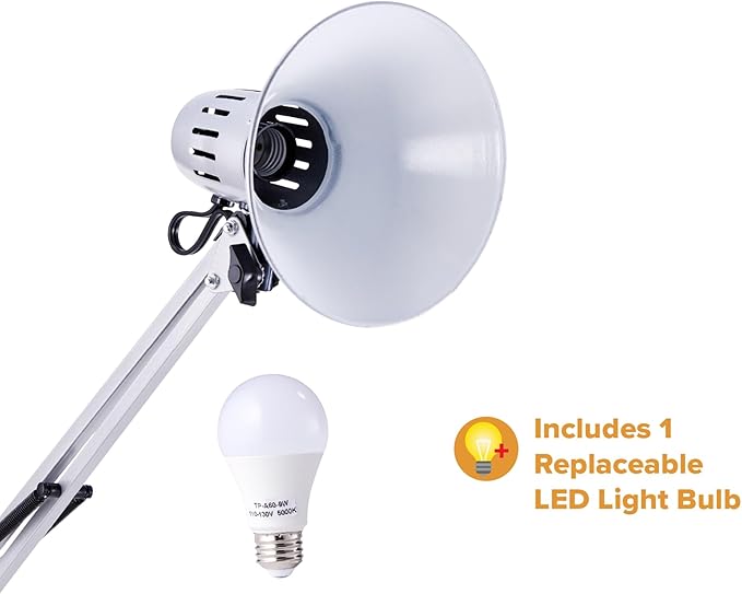 Bostitch Office VLF100-SLV Swing Arm Desk Lamp with Clamp Mount, 36" Reach with Multi-Joint Adjustment, Includes Replaceable LED Bulb (VLF), Silver