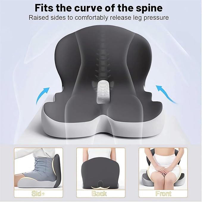 Memory Foam L-Shaped Integrated Seat Cushions for Car Truck Driver Ergonomic L Shape Lumbar Cushion Sciatica Back Pain Relief Office Chair Butt and Back Support Pillow Long Driving Booster Seat (B1)