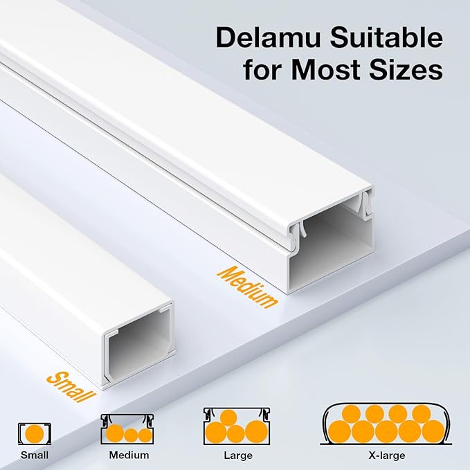 Delamu 157in Cord Hider Wall, TV Cable Hider Cord Covers for Wires on Wall, Large Cable Management Raceway, Paintable Wire Hiders Wire Covers for Cords for TV on Walls, 10 X L15.7 W1.18 H0.6in, White
