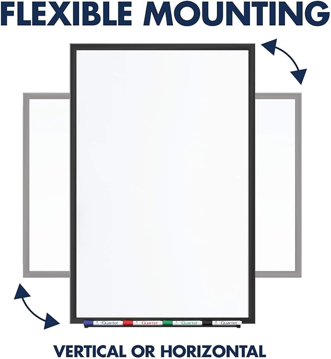Quartet Whiteboard, Non-Magnetic Dry Erase White Board, 8' x 4', Total Erase, Black Aluminum Frame (S538B)