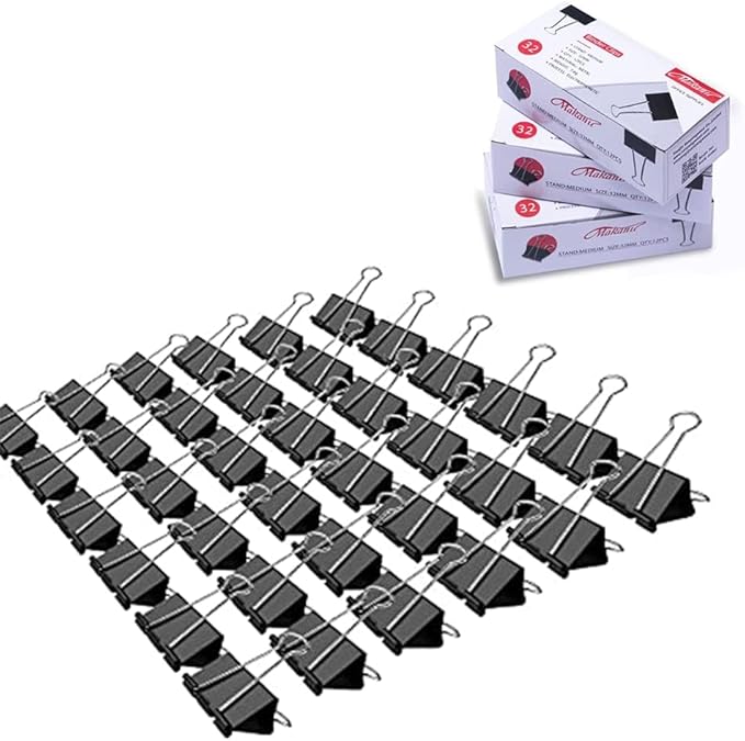 Medium Binder Clips, 36 Pack, 1-1/4 Inch, 1.25 Inch, Standard 32mm, Black, Capacity 0.6 Inch, Fold Clamp, Paper Clips, Office and School Supplies