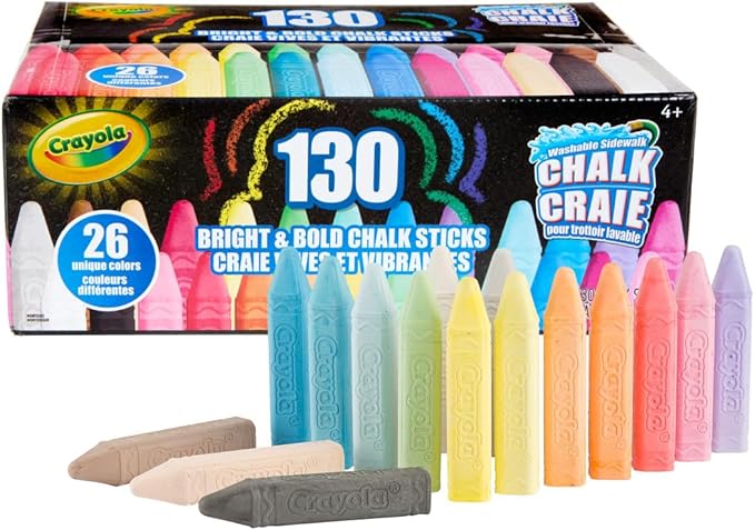 Crayola Washable Outdoor Sidewalk Chalk Collection (130ct), Bulk Anti-Roll Chalk Sticks for Kids, Outdoor Toys & Activities for Kids, Gifts, Ages 4, 5, 6
