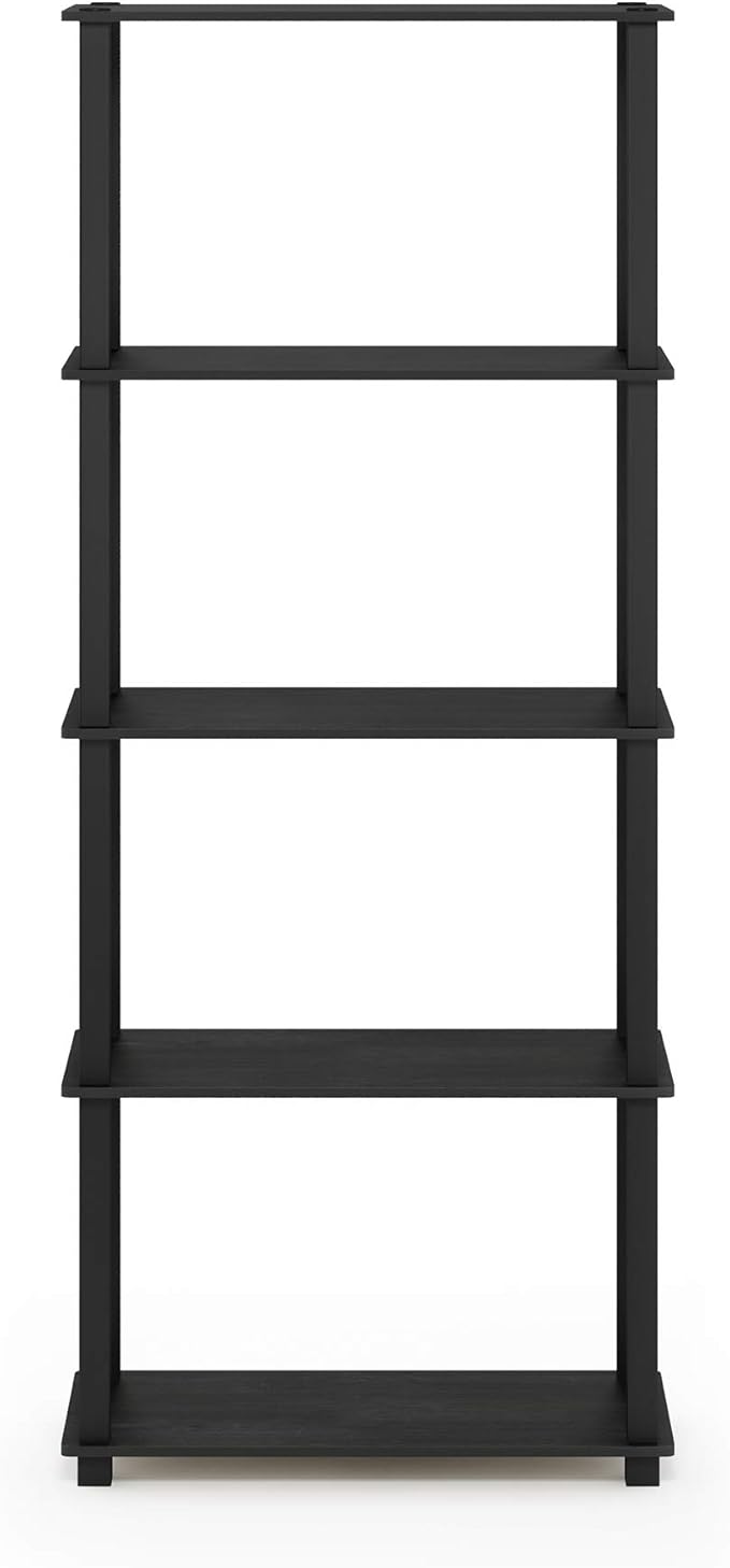 Furinno Turn-N-Tube 5-Tier Multipurpose Shelf / Display Rack / Storage Shelf / Bookshelf, Square Tubes, Americano/Black