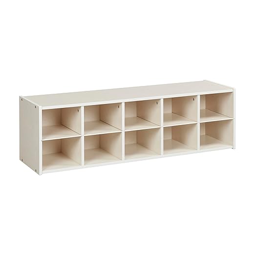 ECR4Kids Streamline 10 Cubby Tray Storage Cabinet, 2x5, Classroom Furniture, White Wash
