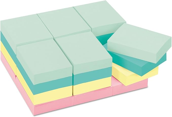 Post-it Notes, 1 3/8 in x 1 7/8 in, 24 Sticky Note Pads, 100 Sheets per Pad, Beachside Café Collection, New Year Organization or Second Semester School Supplies