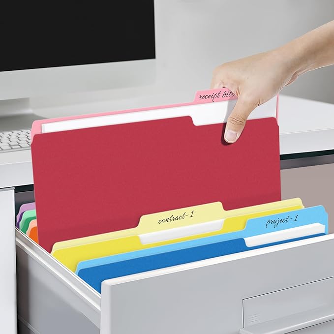 SUNEE File Folders, 30 Pack Manilla Folders 8.5 x 11, Colored File Folders Home Office School Supplies for Documents Files Paper, 6 Assorted Colors
