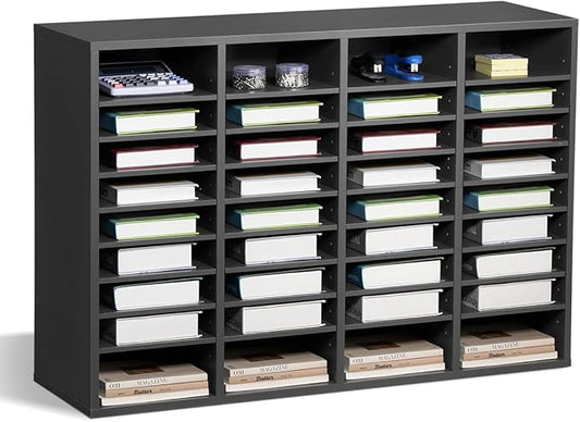 VEVOR Literature Organizer, 36 Compartments Office Mailbox with Adjustable Shelves, Wooden Mailbox Sorter Medium Density Fiberboard Office Home Classroom Storage for Files, Documents, Papers, Grey
