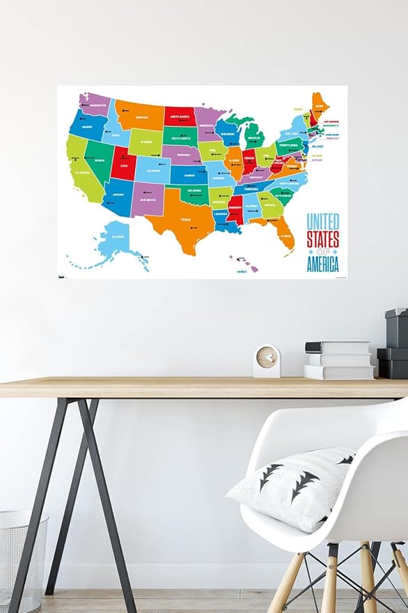 Trends International Map - United States Of America 2022 Wall Poster, 22.375" x 34", Poster & Mount Bundle