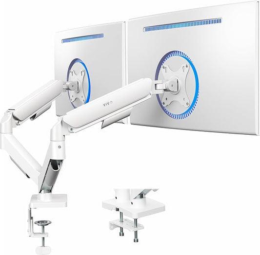VIVO Dual Monitor Stand, Fully Adjustable Arms for 17 to 32 inch Screens, Mechanical Articulating Desk Mount, Gaming and Office Setups, VESA 75x75, 100x100, Max 19.8 lbs, Classic, White, STAND-V002OW