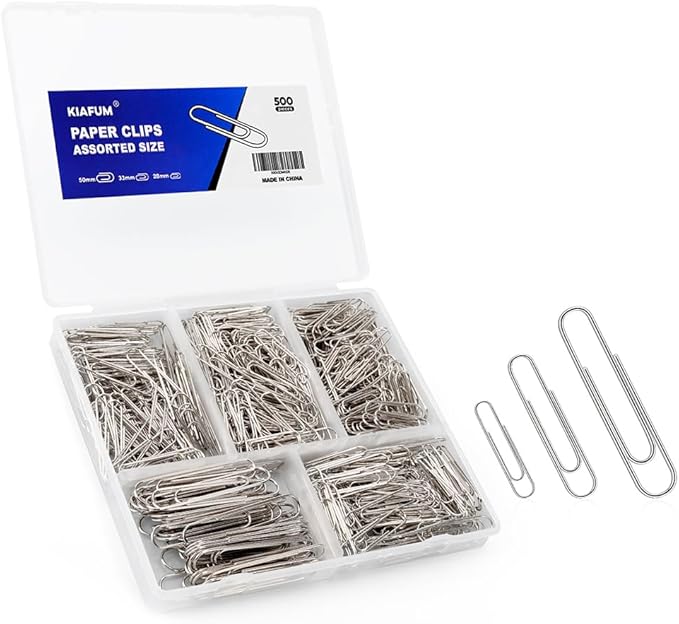 Paper Clips, 500 Pcs Assorted-Size Paperclips, Premium Silver Paperclip Large Medium and Small, Rustproof Metal Paper Clips for Office, School, Home
