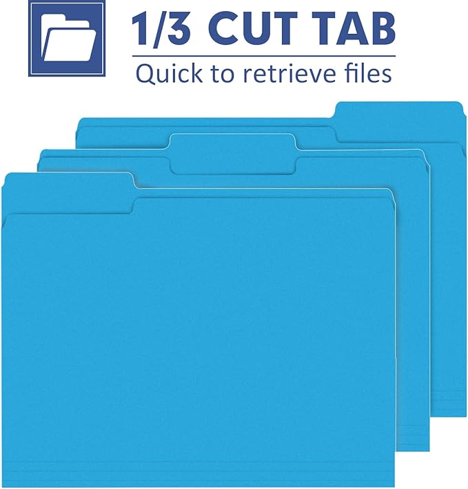 File Folder, PANDRI 120 Pack File Folder, 1/3 Cut Tab, Letter Size, Filing Folder for Office School Business, Blue