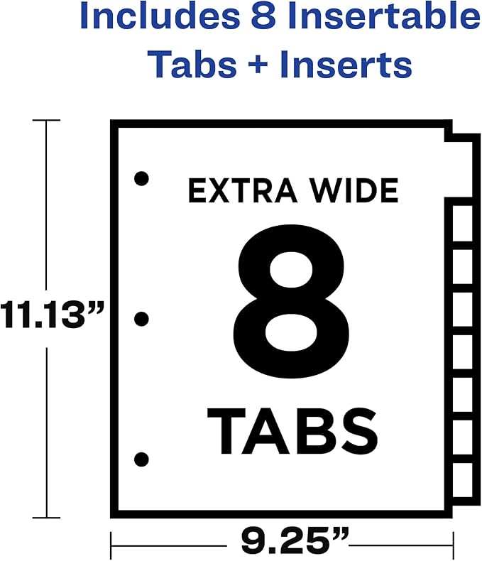 Avery Big Tab Insertable Extra Wide Dividers, 8 Multicolor Tabs, 1 Set (11222) (Pack of 4)