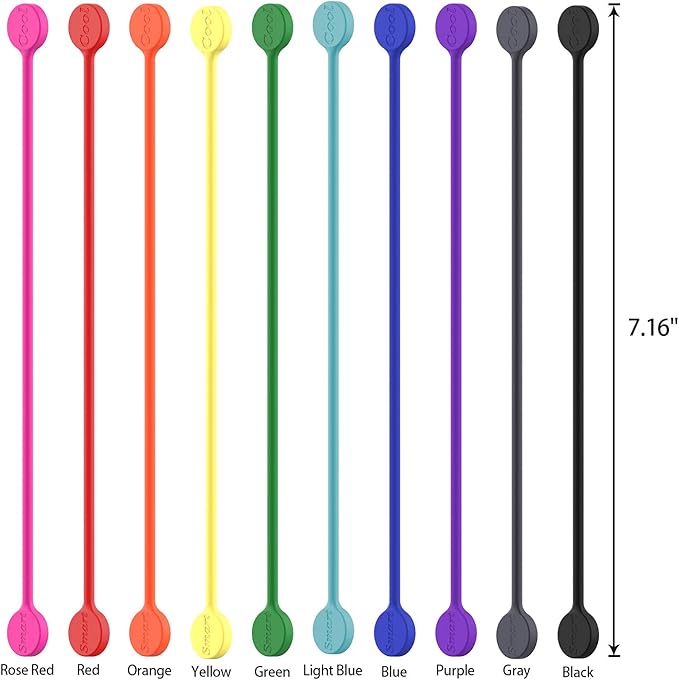 SMART&COOL Reusable Silicone Magnetic Cable Ties for Bundling and Organizing, Holding Stuff, Book Markers, Fridge Magnets, Assorted Color, 7.16'' (10-Pack, Aqua)