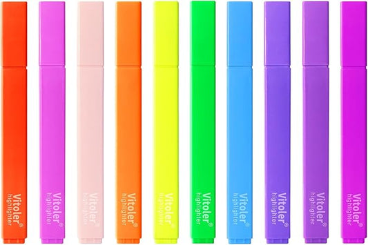 Vitoler Highlighters,10 Pack Assorted Colors Highlighters with Soft Chisel Tip,Bible Highlighter No Bleed,Book Markers for Women