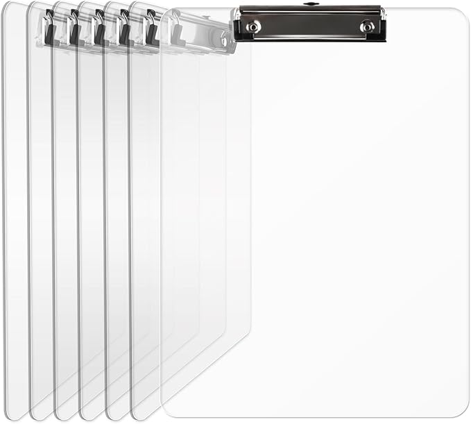 Plastic Clipboards, A4 Acrylic Clear Board 8.5x11 for Classroom, Students, Transparent Letter Size 9" x 12.5" with Low Profile Clip, Office & School Supply(Pack of 6)