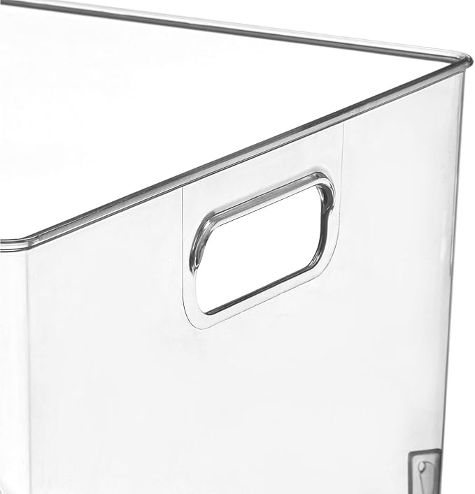 mDesign Large Plastic Office Storage Organizer Container Bin with Handles - Basket for Cabinet, Cupboard, Desk, Closet and Shelf Organization - Holds Notebook, Books, Files, Ligne Collection - Clear