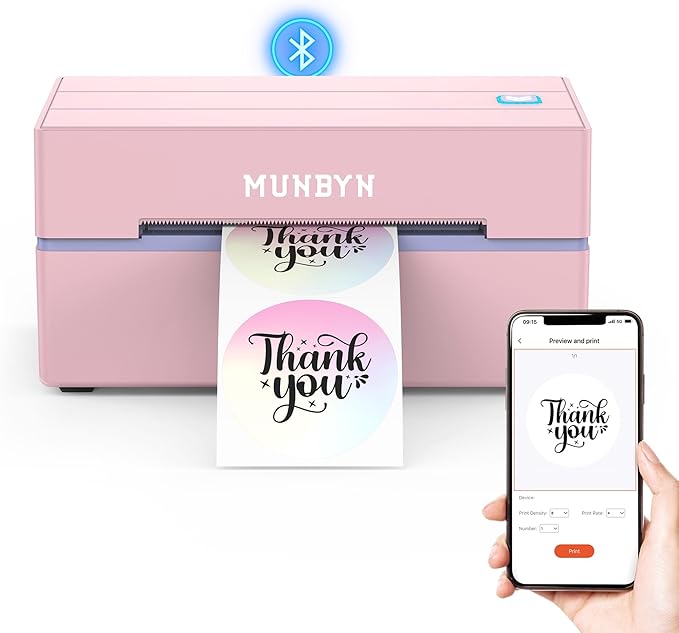 MUNBYN Bluetooth Thermal Label Printer, 130B Wireless 4x6 Shipping Label Printer for Shipping Packages Small Business Office or Home, Compatible with iPhone Android iPad Windows macOS Chrome Etsy eBay