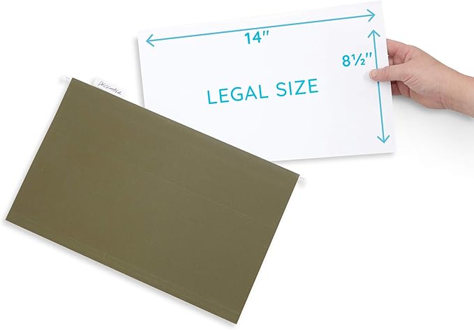 Blue Summit Supplies Hanging File Folders, 1/5 Cut Adjustable Tabs, Legal Size, 5 Tab Locations, Designed for Legal and Law Office File Organization, Standard Green, 50 Pack, Legal Size