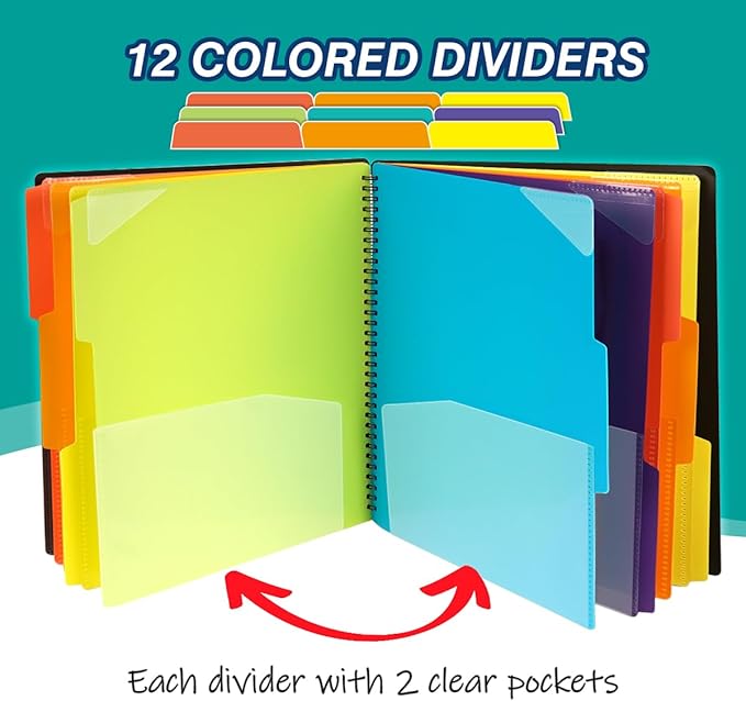 H4D 24 Pocket Poly Project Organizer, Spiral Multi Pocket Folder Organizer, Multi-Subject Folder Notebook, Letter Size