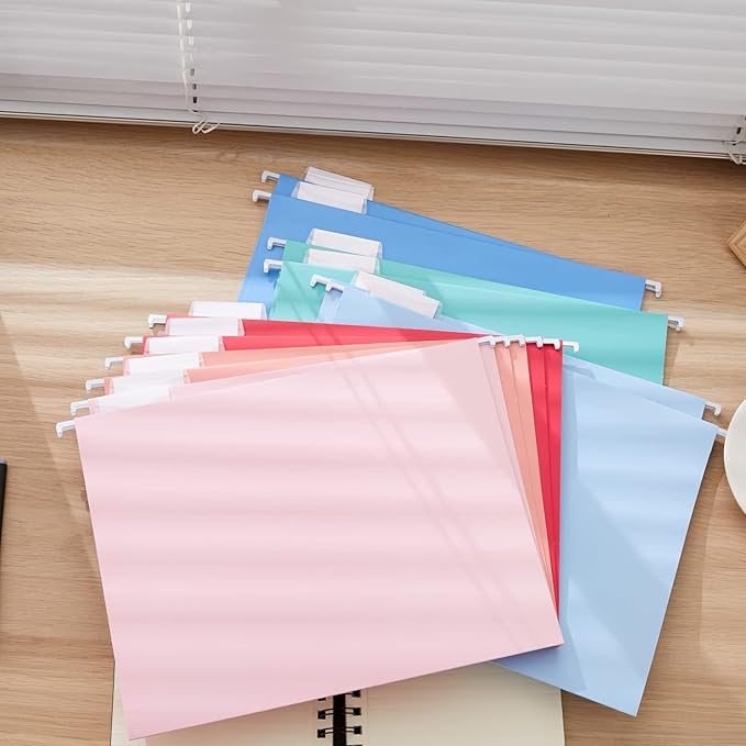 Y YOMA 12 Pack Colored Hanging File Folders Letter Size Decorative Hanging Folder Cute Pretty File Folder Organizer for Filing Cabinet Office Home with 1/5-Cut Adjustable Tabs, 6 Selected Color