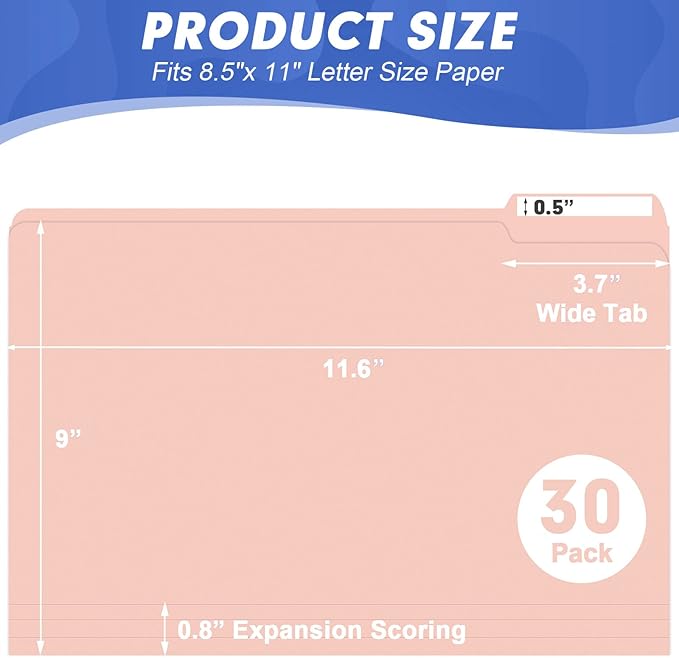 File Folder, HERKKA 30 Pack 1/3 Cut Tab File Folders, File Folders Great for Organizing and Filing, Letter Size, Pink