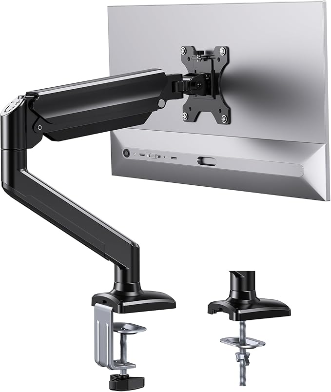 ErGear Single Monitor Arm for 13-36 inch Screens, Adjustable Gas Spring Monitor Mount Holds up to 22 lbs, Computer Monitor Stand with VESA Mount, C-Clamp & Grommet Base, Max VESA 100x100mm