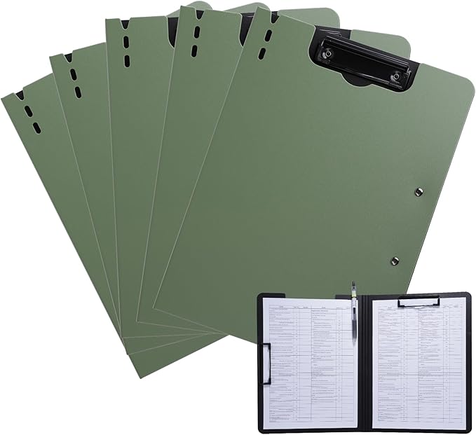 Clipboard Folder, 5 Pack A4 Foldable Clipboard with Horizontal and Vertical Double Metal Clips, 360 Degree Foldable Binder Clipboards with Pen Holder, File Cover Folder Clipboards, Green