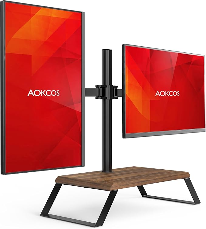 Dual Monitor Stand Riser for 12-27 Inch Computer Screens, Freestanding Double Monitor Stand for Desk, Adjustable Dual Monitor Mount Each Arm Hold up to 22lbs, VESA 75x75/100x100mm