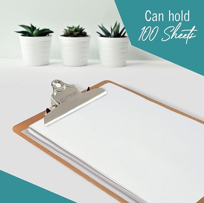 24 Clipboards Standard A4 Letter Size, 9x12.5 inch Wooden Clipboard with 6" Metal Clip, Hardboard, Fits 8.5 x 11 Inch Paper, Bulk Pack