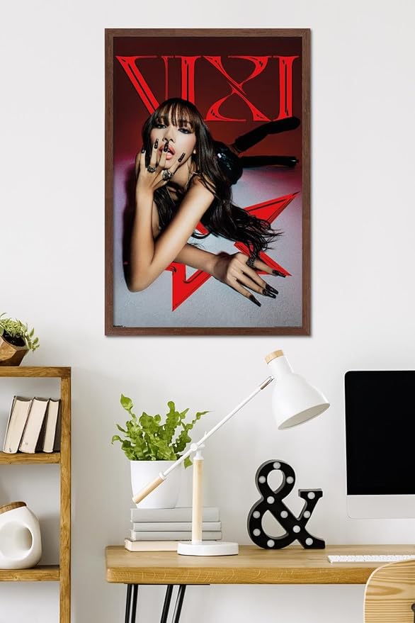 LISA - VIXI Red Star Wall Poster, 34L" x 22.4W", Mahogany Framed Version