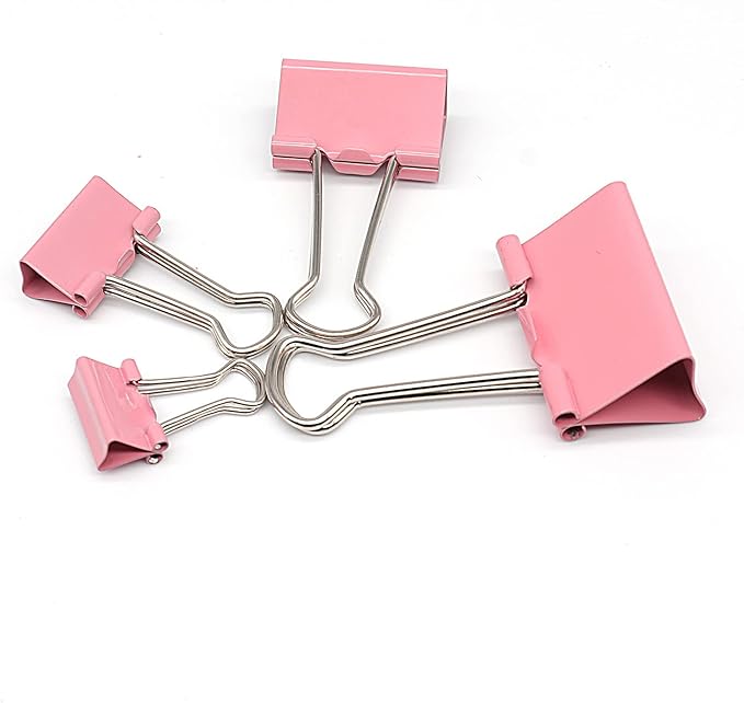 Binder Clip Paper Clamps, Assorted Sizes (Mini, Small, Medium, Large), 100 Pcs Clips for Office School Supplies (Pink)