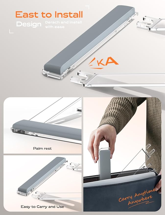 Acrylic Laptop Stand for Desk, Laptop Stand with Wrist Support, Ergonomic Detachable Laptop Riser, Acrylic Protable, Computer Stand for MacBook Air Pro, HP, Dell, XPS, HP (10-17") Laptops