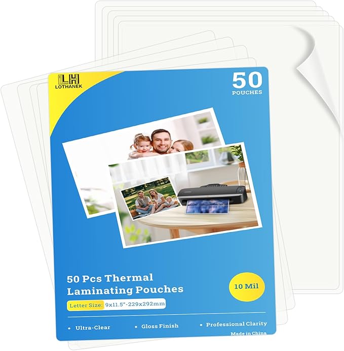 50 Pack Thermal Laminating Pouches 10 Mil, 9 x 11.5 Inches Clear Laminating Sheets, Wide Size Compatibility Office Laminating Supplies for Letter, Photo, Card and ID Badge