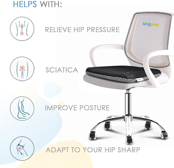 Gel Seat Cushion 1.8 Inch Thick Seating Pad Orthopedic Chair Cushions for Pressure Relief Gel Pads for Office Chair, Car, Home, Wheelchair, Kayak Cushion, Stadium Cushion