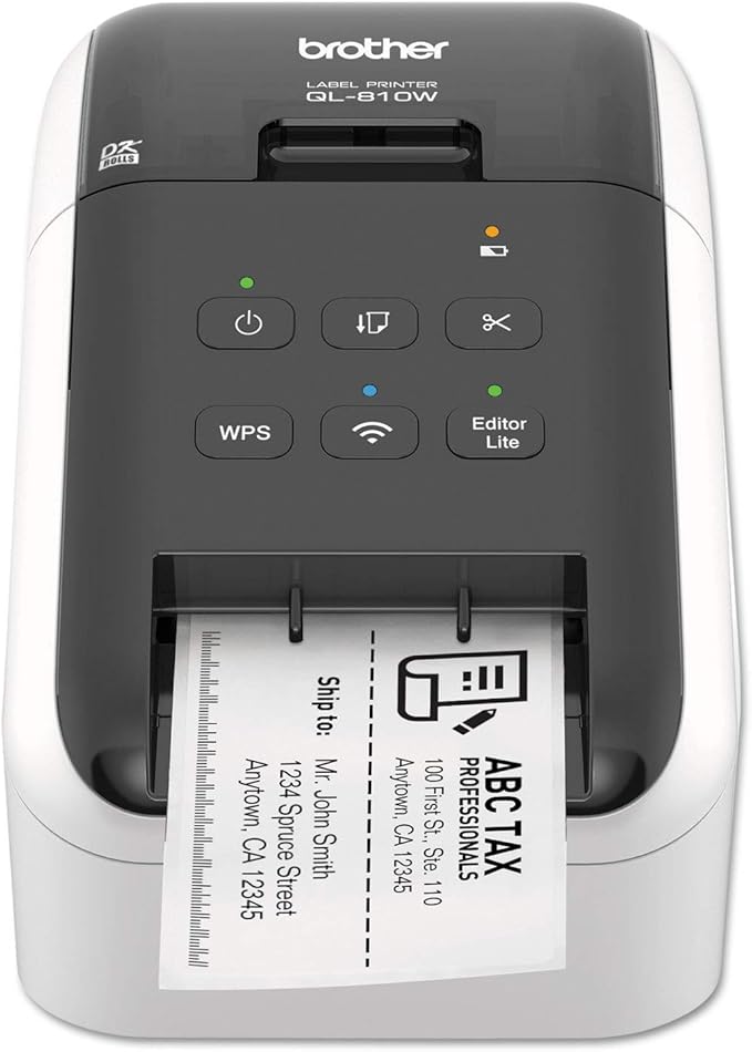 Brother QL-810W Professional Label Printer with USB and WIFI connectivity, Ultra-Fast printing up to 110 labels per minute with Standard Address label in Monochrome, Black & Red Printing Available
