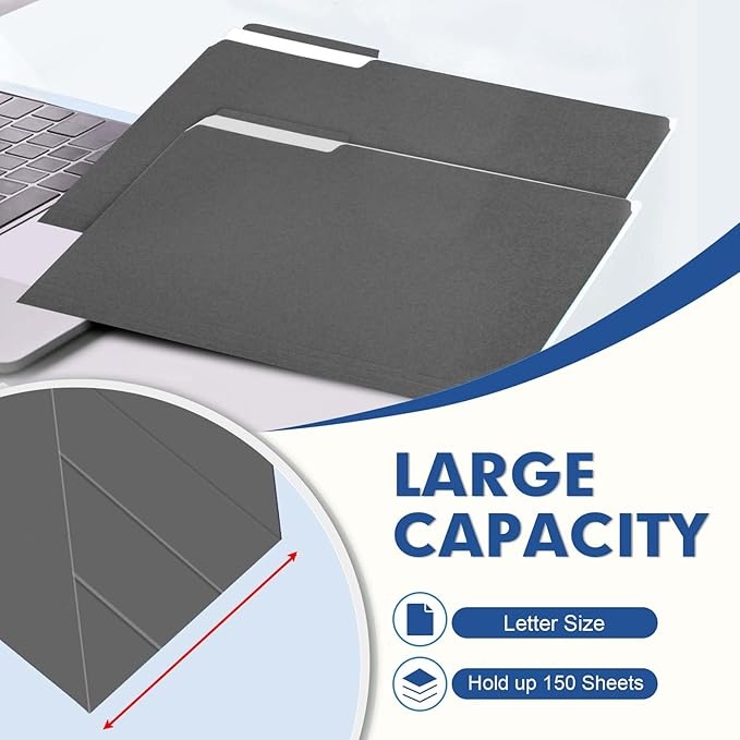 File Folder, PANDRI 120 Pack File Folder, 1/3 Cut Tab, Letter Size, Filing Folder for Office School Business, Dark Gray