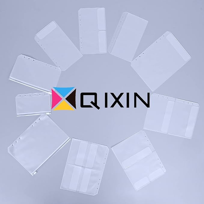 60pcs A6 Binder Pocket no Zipper Clear Budget Planner Inserts Bulk Budget Binder Organizer Cash Envelopes for Budgeting Waterproof PVC Loose Leaf Bags Card Sleeves for 6 Ring Notebook