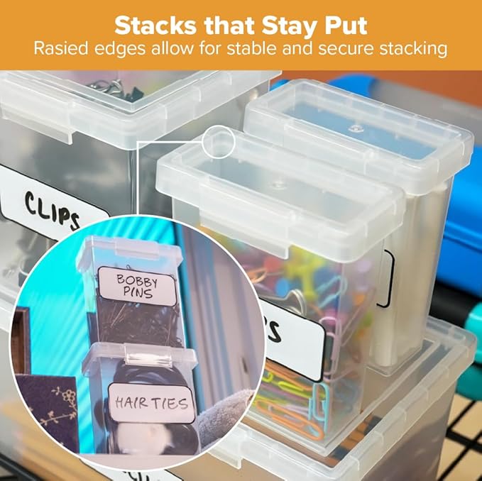 Bostitch Konnect Storage Containers with Lids, Organizer, Clear Plastic Box, Stackable Nesting Bins, 5-Piece Bundle, 1 Large, 2 Medium, 2 Small