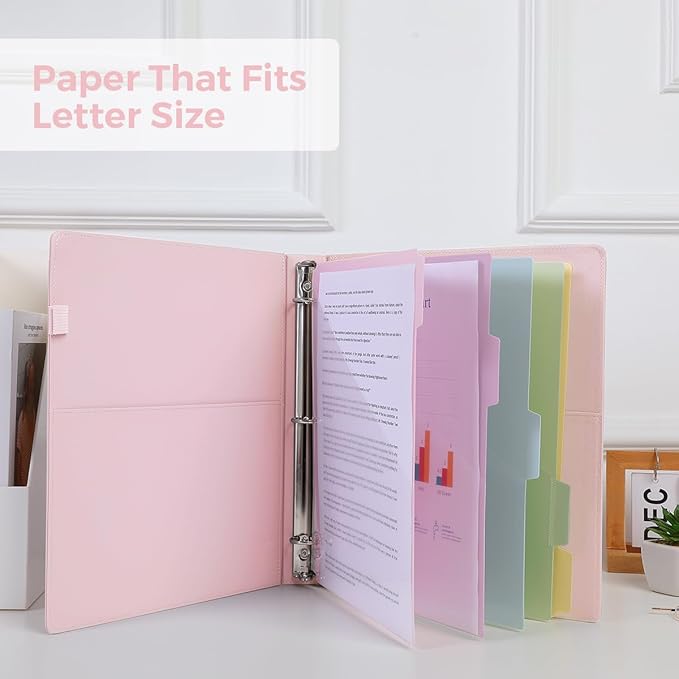 SKYDUE 3 Ring Binder with Clipboard,1 Inch Binder, 13.2" × 10.2" PU Clipboard Binder with Notepad & 5 Dividers with 5 Pockets, Labels, Clipboard Folder Great for School Office(Fit Letter Sized Paper)