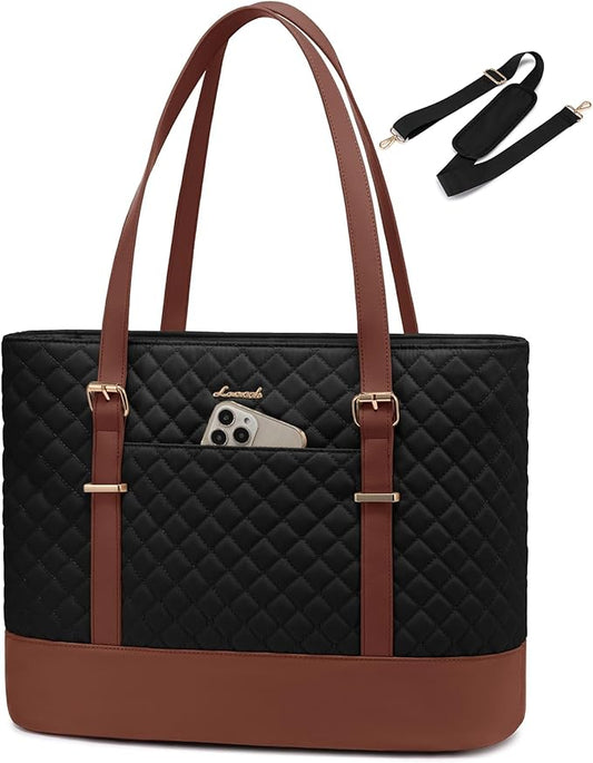 LOVEVOOK Laptop Bag for Women, 17.3 Inch Work Tote Computer Bag With Large Cup Holder & Adjustable Strap, Lightweight Large Laptop Briefcase for Travel, Bussiness, Teacher