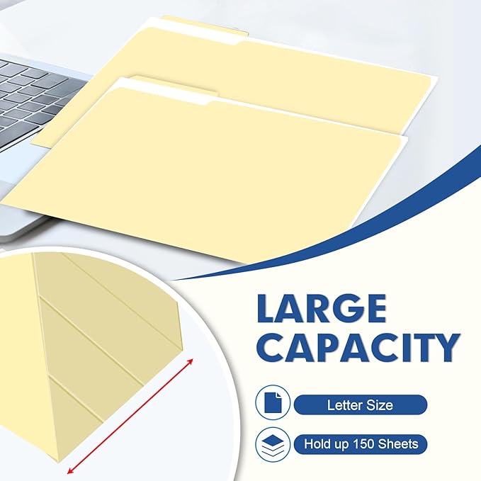 File Folder, PANDRI 30 Pack File Folder, 1/3 Cut Tab, Letter Size, Filing Folder for Office School Business, Manila