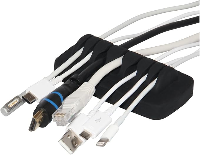 Heaviest Cable Organizer on The Market! Compact and Weighted Desktop Cord Holder and Cable Organizer, Eco-Friendly Silicone, No Bad Smell, Bundled with 4 Reusable Cable Ties! (Black)