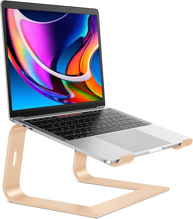 OMOTON Laptop Stand, Detachable Laptop Mount, Aluminum Laptop Holder Stand for Desk, Compatible with MacBook Air/Pro, Dell, HP and All Laptops (11-16 inch), Gold